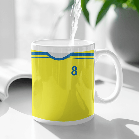 Villarreal Retro Style Home Kit Shirt Inspired Colours for Personalised Football Mug with optional Coaster. Perfect item for the Yellow Submarine.