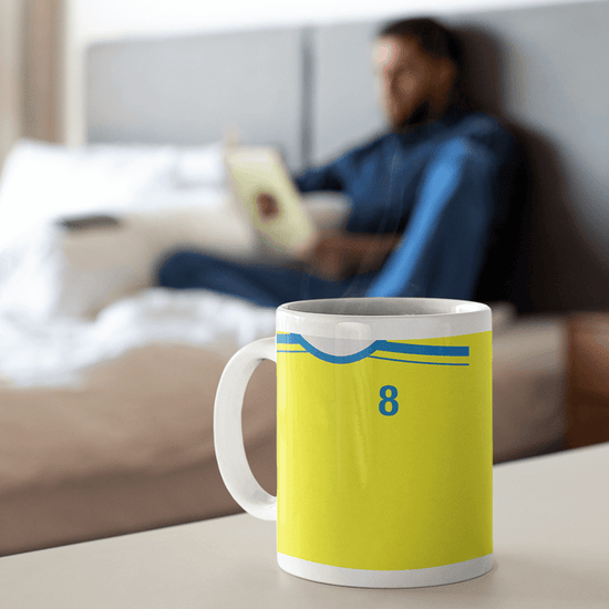 Villarreal Retro Style Home Kit Shirt Inspired Colours for Personalised Football Mug with optional Coaster. Perfect item for the Yellow Submarine.