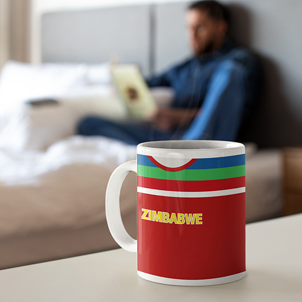 Zimbabwe Retro Style Home Kit Shirt Inspired Colours for Personalised Football Mug with optional Coaster. Perfect item for the Chevrons fan.