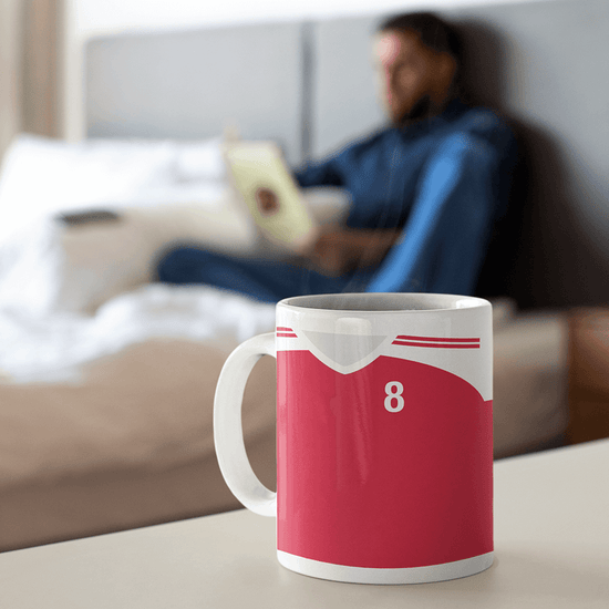 Denmark Retro Style Home Kit Shirt Inspired Colours for Personalised Football Mug with optional Coaster. Perfect item for the Danish Dynamite fan.