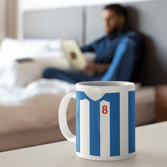 Brighton & Hove Albion Retro Style Home Kit Shirt Inspired Colours for Personalised Football Coaster with optional Mug.