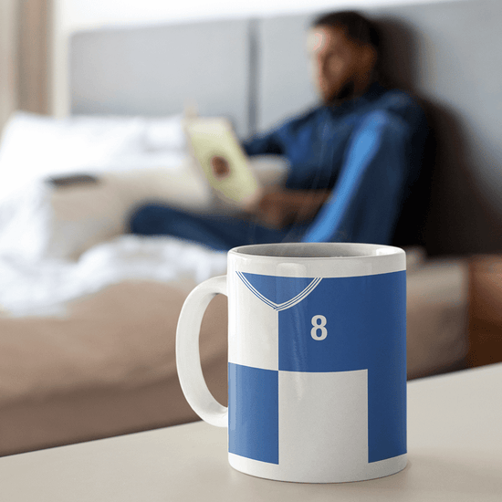 Bristol Rovers Retro Style Home Kit Shirt Inspired Colours for Personalised Football Mug with optional Coaster.