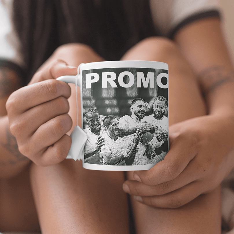 Fulham 2019/2020 Promoted Champions Inspired Colours for Personalised Football Mug with optional Coaster. Perfect item for The Cottagers fan.