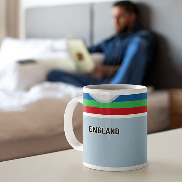 England Retro Style Home Kit Shirt Inspired Colours for Personalised Football Mug with optional Coaster. Perfect item for the England fan.