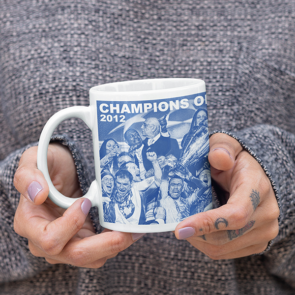 Chelsea 2011/2012 Champions of Europe Inspired Colours for Personalised Football Mug with optional Coaster. Perfect item for The Blues fan.