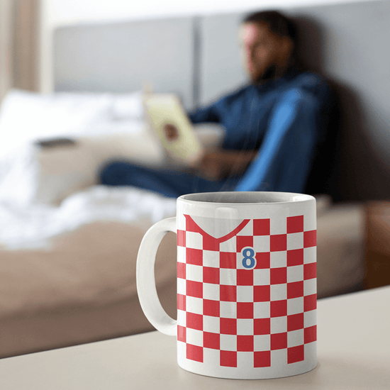 Croatia Retro Style Home Kit Shirt Inspired Colours for Personalised Football Mug with optional Coaster. Perfect item for the Vatreni fan.