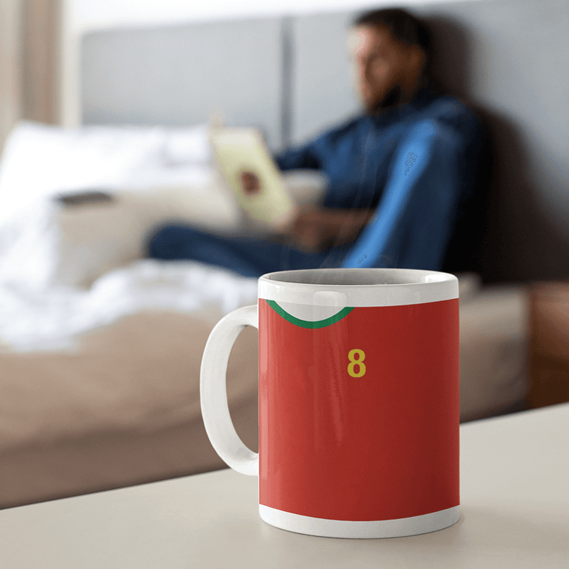 Portugal Retro Style Home Kit Shirt Inspired Colours for Personalised Football Mug with optional Coaster. Perfect item for the Selecção das Quinas fan.