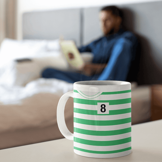 Sporting Lisbon Retro Style Home Kit Shirt Inspired Colours for Personalised Football Mug with optional Coaster. Perfect item for the Leões fans.