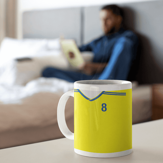 Romania Retro Style Home Kit Shirt Inspired Colours for Personalised Football Mug with optional Coaster.