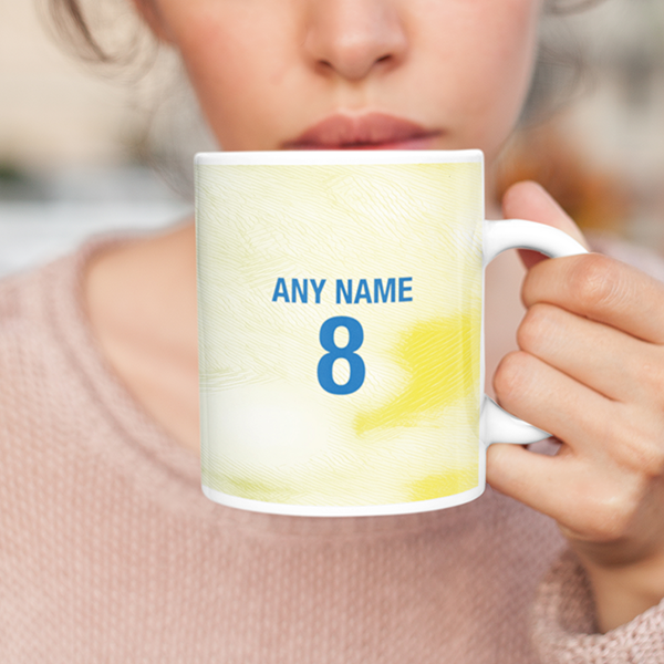 Leeds 2019/2020 Champions Inspired Colours for Personalised Football Mug with optional Coaster. Perfect item for The Peacocks fan.