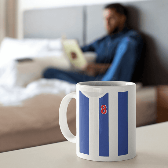 Porto Retro Style Home Kit Shirt Inspired Colours for Personalised Football Mug with optional Coaster.