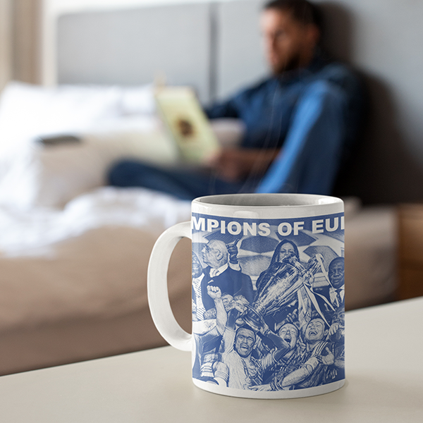 Chelsea 2011/2012 Champions of Europe Inspired Colours for Personalised Football Mug with optional Coaster. Perfect item for The Blues fan.